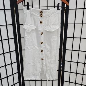 Elegant White Button-Down Skirt with Pockets